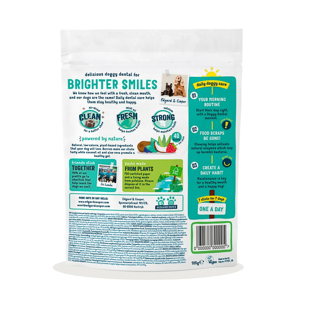 4x Edgard & Cooper Doggy Dental Sticks Aardbei - Frisse Muntolie 4 4x Edgard & Cooper Doggy Dental Sticks Aardbei - Frisse Muntolie - Afbeelding 2