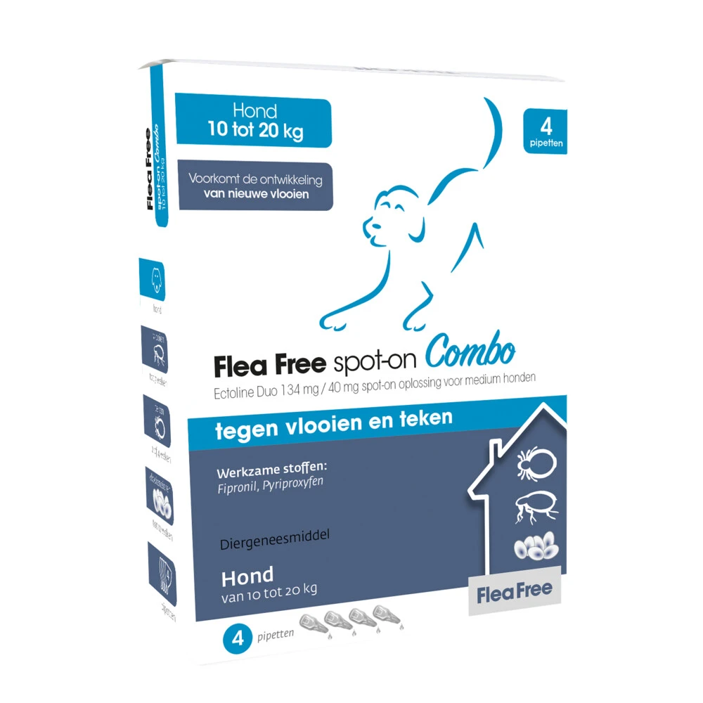 Flea Free Spot-on Combo Anti Vlooien En Teken Druppels Hond 10-20 Kg 3 Flea Free Spot-on Combo Anti Vlooien En Teken Druppels Hond 10-20 Kg